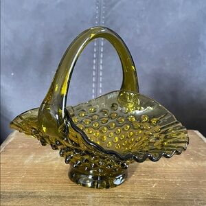 Hobnail Basket with Handle Green Glass
(16)